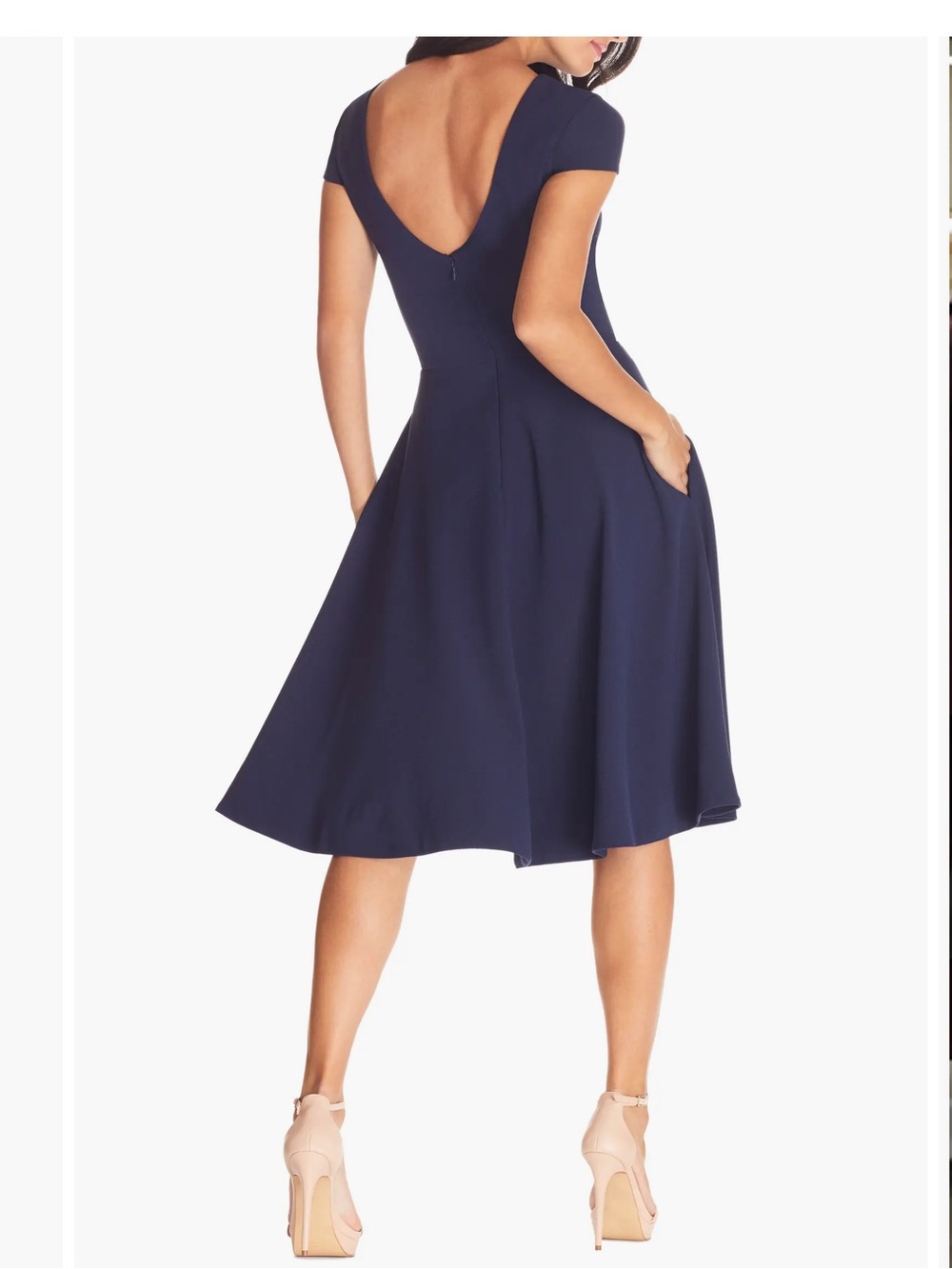 Dress the Population Livia Midnight Blue Navy Short-Sleeve Midi Dress | L - Picture 2 of 7